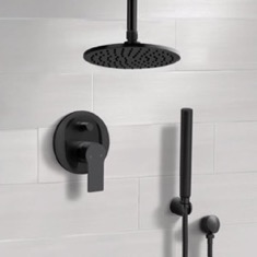 Matte Black Ceiling Rain Shower System with Handheld, Rainfall Shower Head, Shower Faucet Set